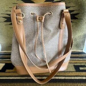 Borbonese Bucket Bag Leather/ Canvas Drawstring w/Pouch Vintage 1980 Italy